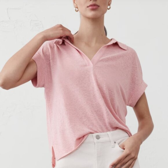 Banana Republic Linen Blend Pink Lavender Short Sleeve Polo Top - Picture 13 of 13